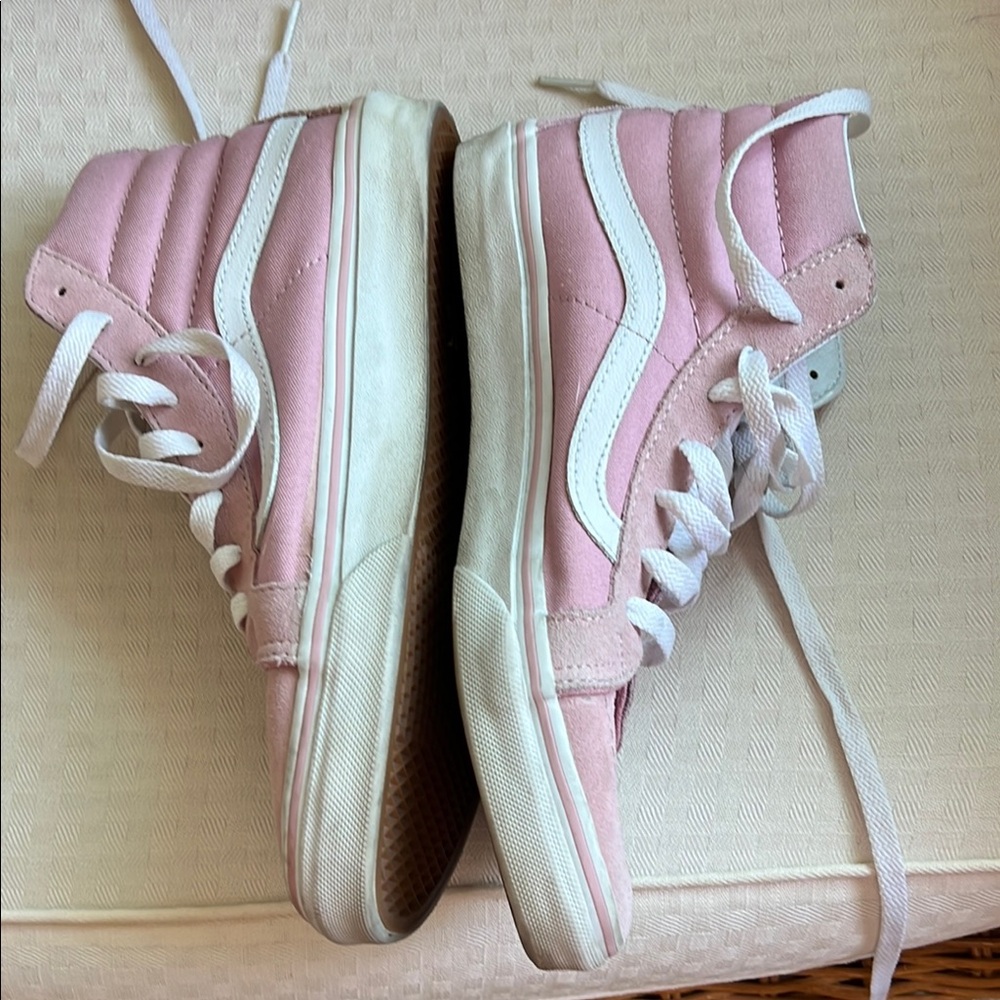 Vans Pink and White High-Top Sneakers with Suede Finish - Picture 3 of 6